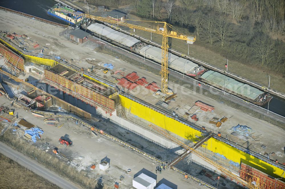 Wusterwitz from above - Blick auf die Erweiterungsbaustelle der Schleuse Wusterwitz. Ein Projekt des WSV: Wasserstraßen-Neubauamt Magdeburg, View of the construction site of the expansion lock Wusterwitz.