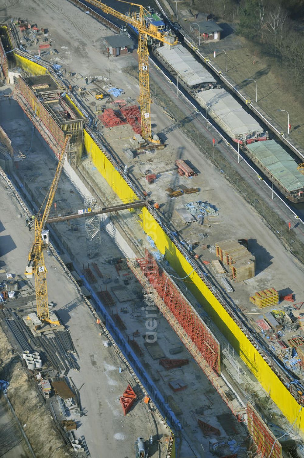 Aerial image Wusterwitz - Blick auf die Erweiterungsbaustelle der Schleuse Wusterwitz. Ein Projekt des WSV: Wasserstraßen-Neubauamt Magdeburg, View of the construction site of the expansion lock Wusterwitz.