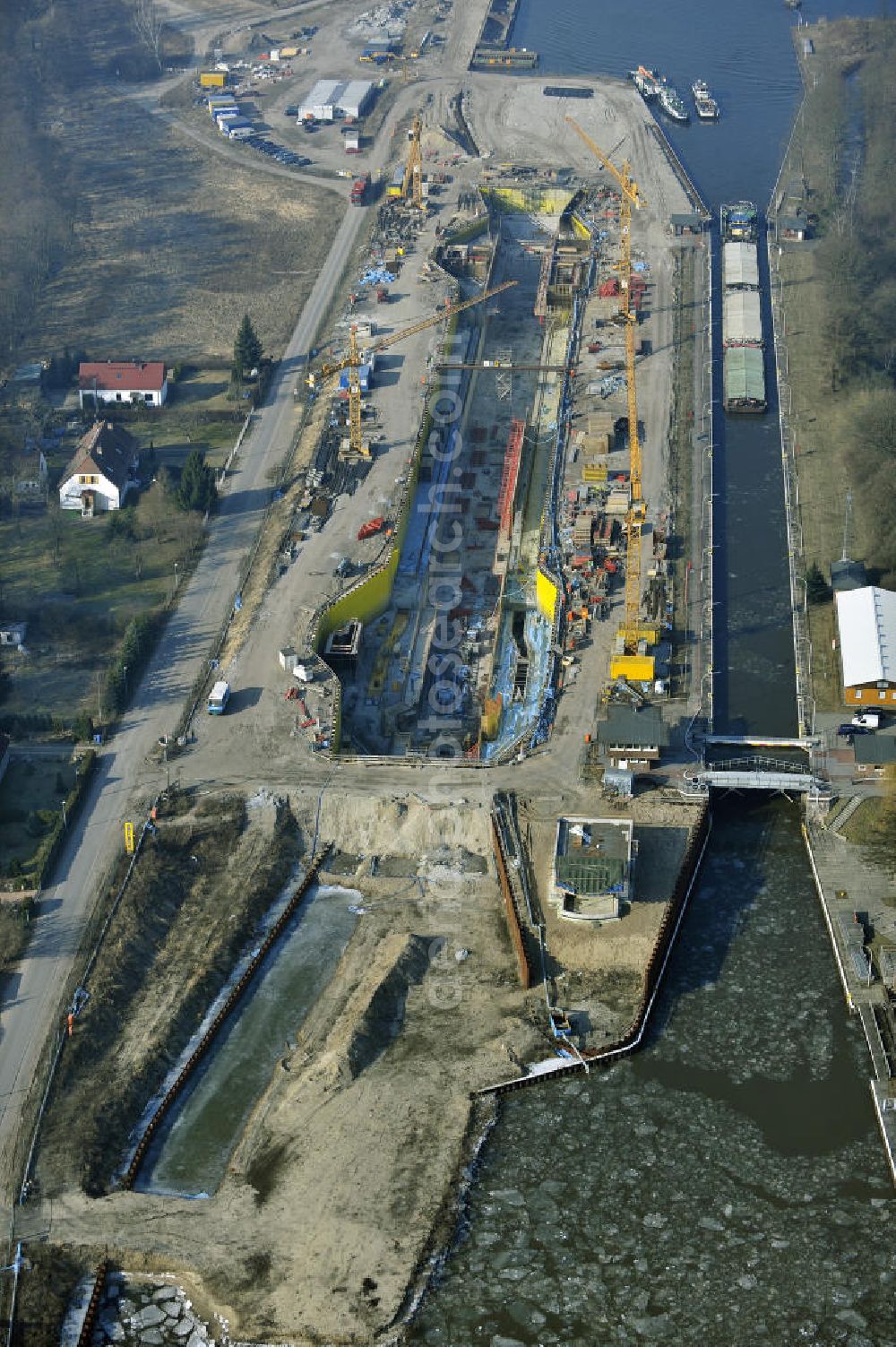 Wusterwitz from above - Blick auf die Erweiterungsbaustelle der Schleuse Wusterwitz. Ein Projekt des WSV: Wasserstraßen-Neubauamt Magdeburg, View of the construction site of the expansion lock Wusterwitz.