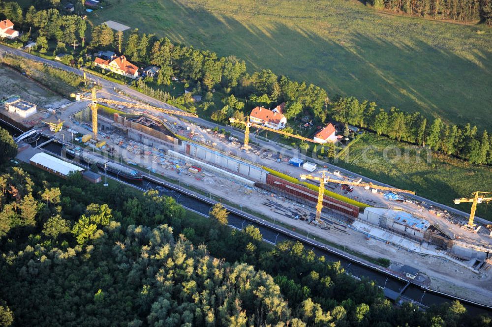 Aerial image Wusterwitz - Blick auf die Erweiterungsbaustelle der Schleuse Wusterwitz am Elbe-Havel-Kanal. Ein Projekt des WSV: Wasserstraßen-Neubauamt Magdeburg, View of the construction site of the expansion lock Wusterwitz.