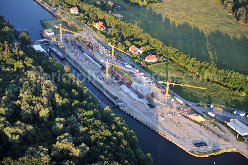 Aerial photograph Wusterwitz - Blick auf die Erweiterungsbaustelle der Schleuse Wusterwitz am Elbe-Havel-Kanal. Ein Projekt des WSV: Wasserstraßen-Neubauamt Magdeburg, View of the construction site of the expansion lock Wusterwitz.