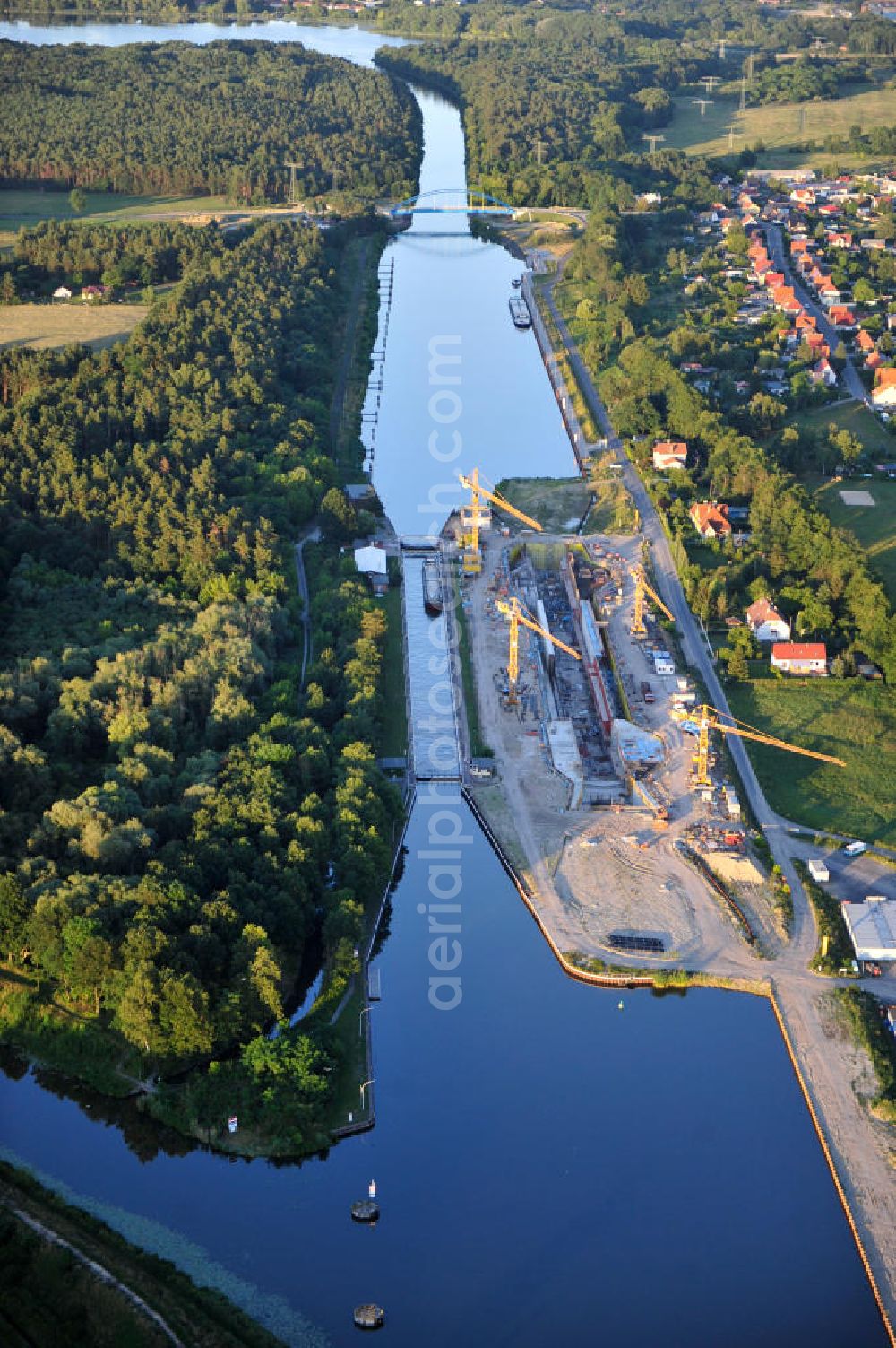 Wusterwitz from the bird's eye view: Blick auf die Erweiterungsbaustelle der Schleuse Wusterwitz am Elbe-Havel-Kanal. Ein Projekt des WSV: Wasserstraßen-Neubauamt Magdeburg, View of the construction site of the expansion lock Wusterwitz.