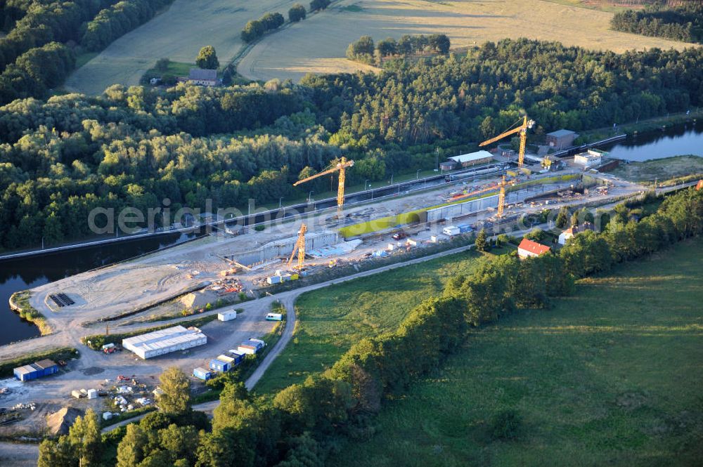 Aerial photograph Wusterwitz - Blick auf die Erweiterungsbaustelle der Schleuse Wusterwitz am Elbe-Havel-Kanal. Ein Projekt des WSV: Wasserstraßen-Neubauamt Magdeburg, View of the construction site of the expansion lock Wusterwitz.