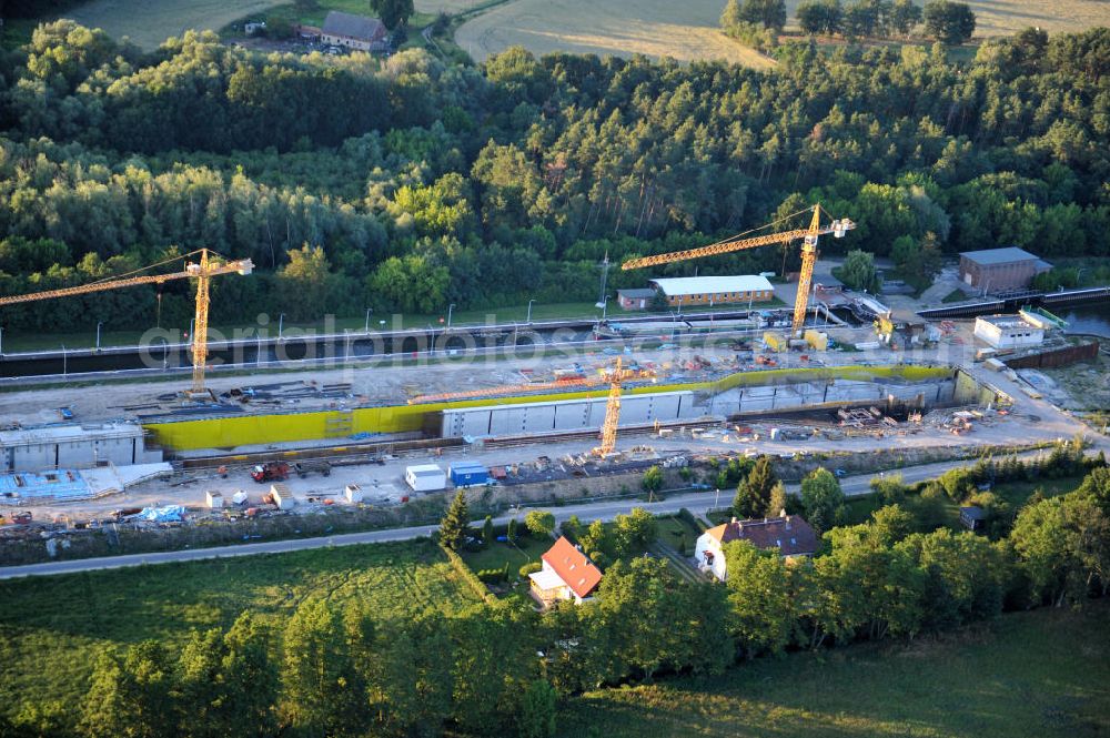 Wusterwitz from above - Blick auf die Erweiterungsbaustelle der Schleuse Wusterwitz am Elbe-Havel-Kanal. Ein Projekt des WSV: Wasserstraßen-Neubauamt Magdeburg, View of the construction site of the expansion lock Wusterwitz.