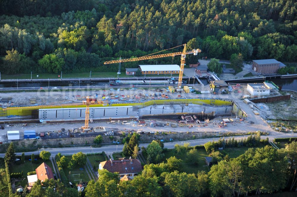 Wusterwitz from the bird's eye view: Blick auf die Erweiterungsbaustelle der Schleuse Wusterwitz am Elbe-Havel-Kanal. Ein Projekt des WSV: Wasserstraßen-Neubauamt Magdeburg, View of the construction site of the expansion lock Wusterwitz.