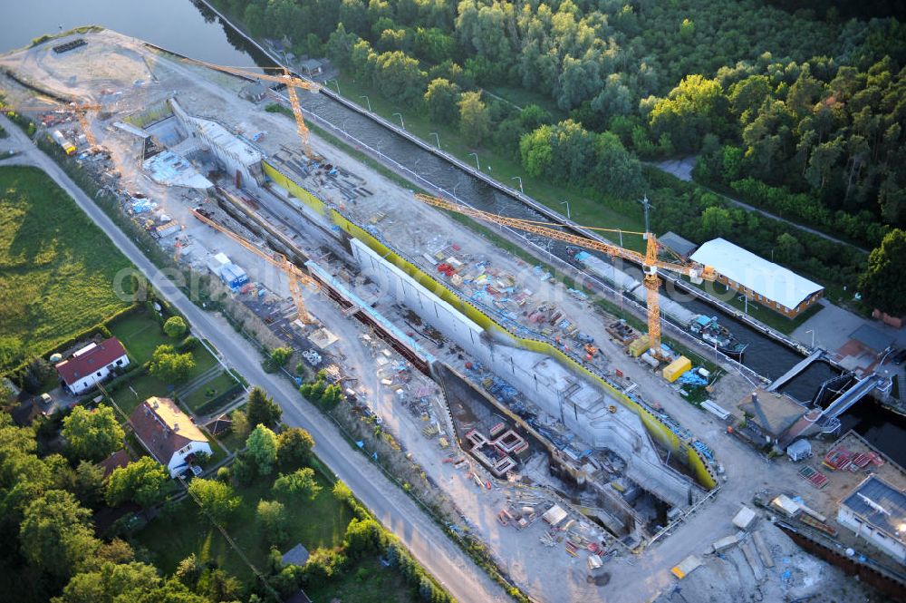 Aerial image Wusterwitz - Blick auf die Erweiterungsbaustelle der Schleuse Wusterwitz am Elbe-Havel-Kanal. Ein Projekt des WSV: Wasserstraßen-Neubauamt Magdeburg, View of the construction site of the expansion lock Wusterwitz.