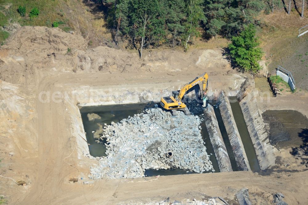 Aerial photograph Zerben - Construction site at the Zerben lock, bridge and the riverside of the Elbe-Havel-Canel in the state Saxony-Anhalt