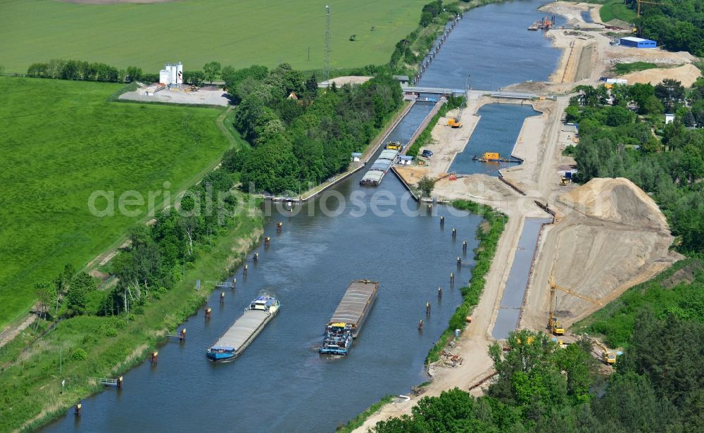 Aerial photograph Zerben - Construction site at the Zerben lock, bridge and the riverside of the Elbe-Havel-Canel in the state Saxony-Anhalt