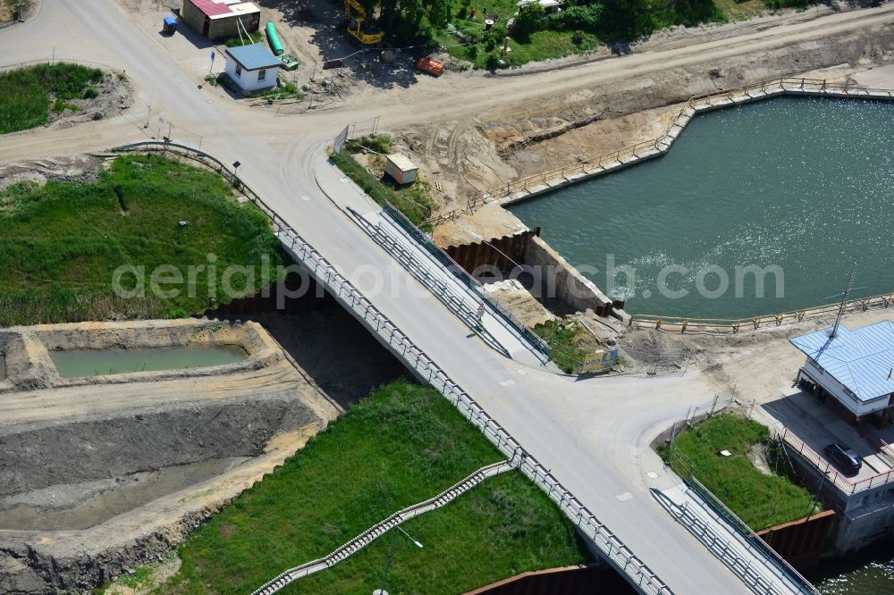 Aerial photograph Zerben - Construction site at the Zerben lock, bridge and the riverside of the Elbe-Havel-Canel in the state Saxony-Anhalt