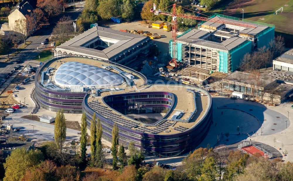 Bochum from above - Construction site of School building of the Neues Gymnasium Bochum on Querenburger Strasse in Bochum in the state North Rhine-Westphalia