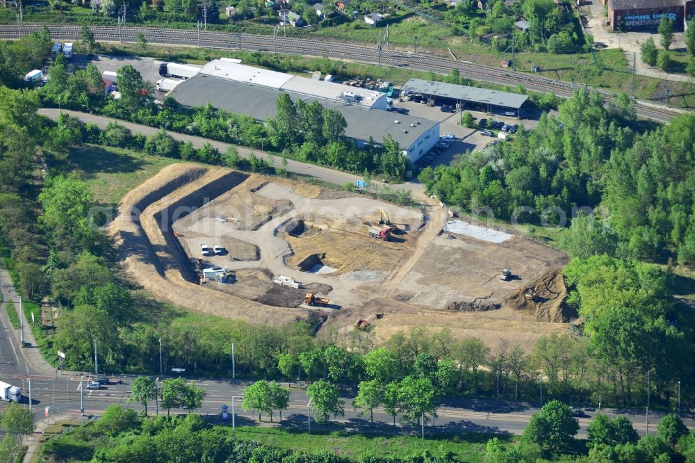 Aerial image Leipzig - Construction site in the Suedvorstadt part in Leipzig in the state Saxony. An antenna and broadcasting tower will be built on site. The construction site is located in the commercial area Messegrund on Richard-Lehmann-Strasse and Zwickauer Strasse