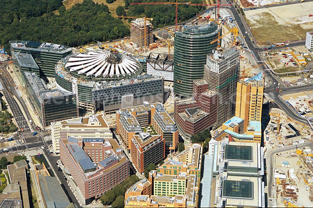 Berlin Mitte from above - Office buildings and commercials at the Potsdam Square in the borough Mitte