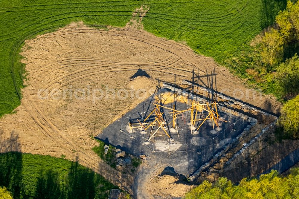 Hamm from the bird's eye view: Construction site of a playground with climbing facilities in the district of Bockum-Hoevel in Hamm in the state of North Rhine-Westphalia