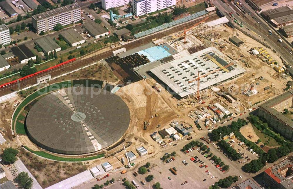 Berlin - Friedrichshain from the bird's eye view: Baustelle Sportkomplex an der Landsberger Allee (OSB SSB GmbH).