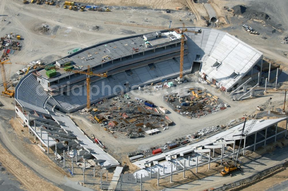 Sinsheim from above - Construction site of Sports facility grounds of the Arena stadium WIRSOL Rhein-Neckar-Arena an der Dietmar-Hopp-Strasse in Sinsheim in the state Baden-Wuerttemberg