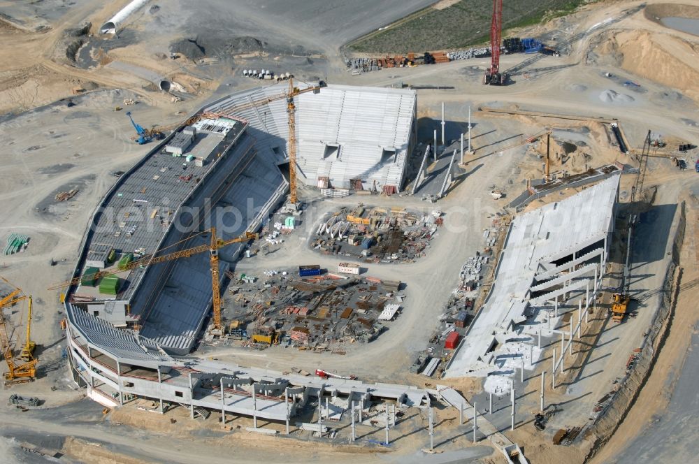 Aerial photograph Sinsheim - Construction site of Sports facility grounds of the Arena stadium WIRSOL Rhein-Neckar-Arena an der Dietmar-Hopp-Strasse in Sinsheim in the state Baden-Wuerttemberg