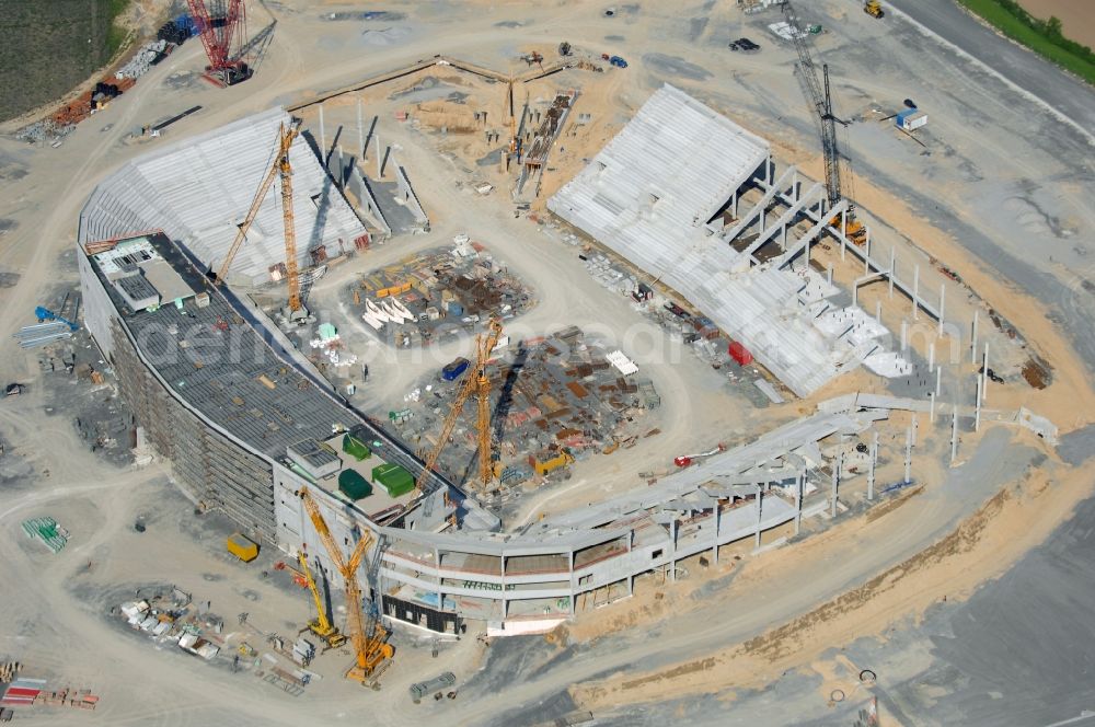 Sinsheim from above - Construction site of Sports facility grounds of the Arena stadium WIRSOL Rhein-Neckar-Arena an der Dietmar-Hopp-Strasse in Sinsheim in the state Baden-Wuerttemberg