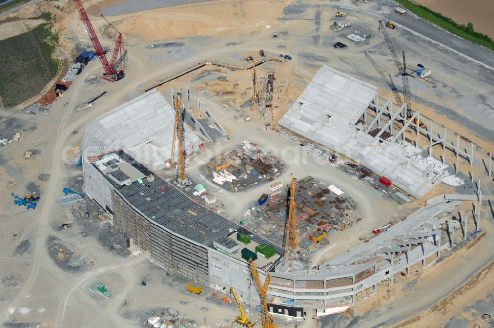 Sinsheim from the bird's eye view: Construction site of Sports facility grounds of the Arena stadium WIRSOL Rhein-Neckar-Arena an der Dietmar-Hopp-Strasse in Sinsheim in the state Baden-Wuerttemberg