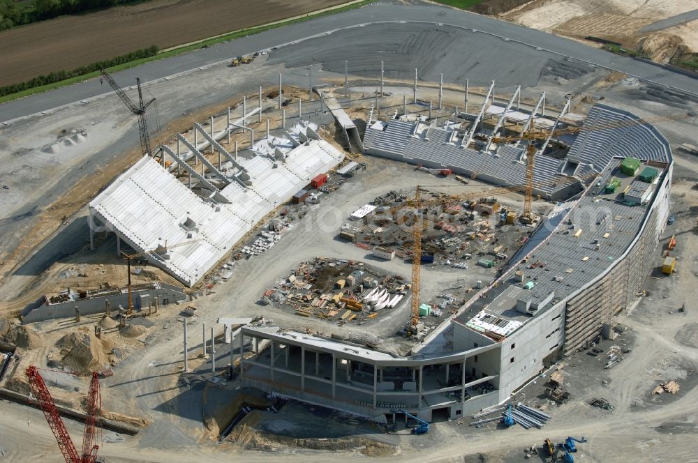 Sinsheim from the bird's eye view: Construction site of Sports facility grounds of the Arena stadium WIRSOL Rhein-Neckar-Arena an der Dietmar-Hopp-Strasse in Sinsheim in the state Baden-Wuerttemberg