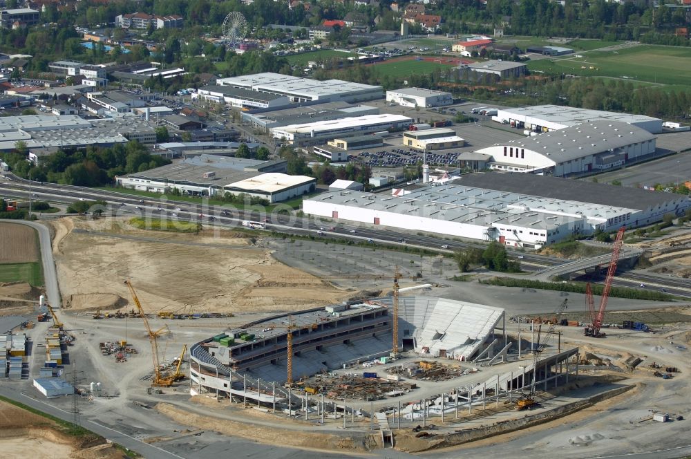 Sinsheim from the bird's eye view: Construction site of Sports facility grounds of the Arena stadium WIRSOL Rhein-Neckar-Arena an der Dietmar-Hopp-Strasse in Sinsheim in the state Baden-Wuerttemberg