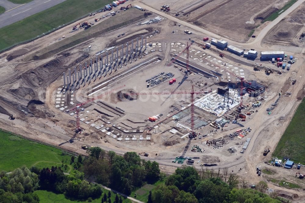 Freiburg im Breisgau from the bird's eye view: Construction site on the sports ground of the stadium SC-Stadion of Stadion Freiburg Objekttraeger GmbH & Co. KG (SFG) in the district Bruehl in Freiburg im Breisgau in the state Baden-Wurttemberg, Germany