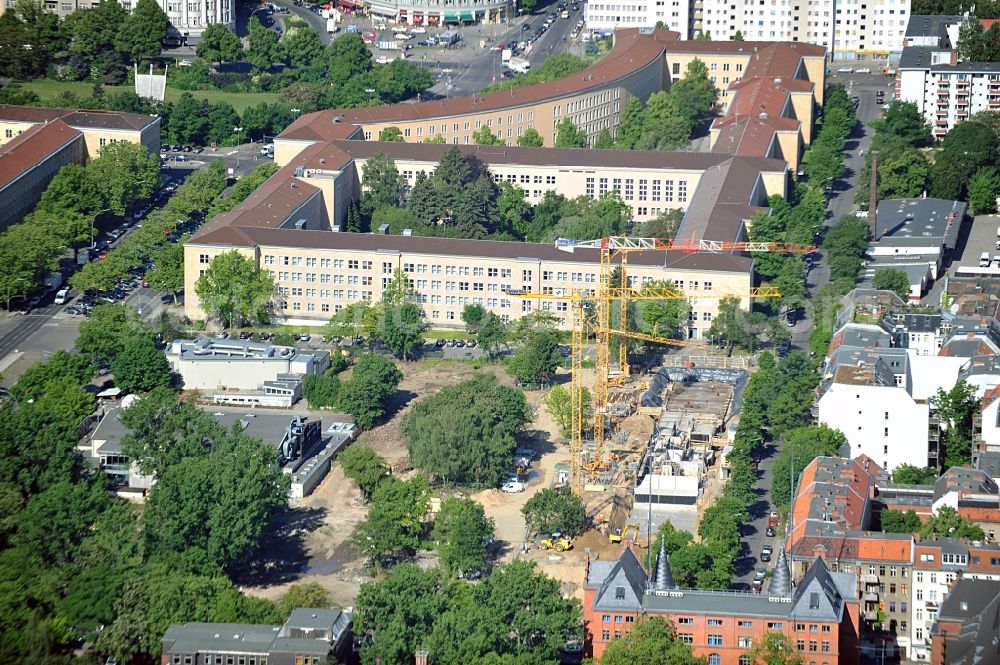 Berlin from the bird's eye view: View of the construction site of the urban district Friesenstraße in Berlin / Kreuzberg between Columbiadamm and Friesen St