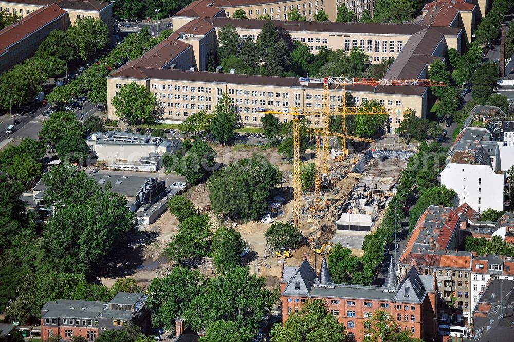 Aerial image Berlin - View of the construction site of the urban district Friesenstraße in Berlin / Kreuzberg between Columbiadamm and Friesen St