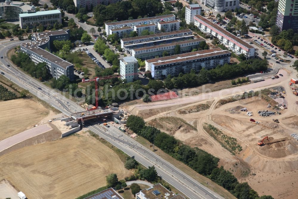 Mainz from above - Tram construction site at the L426 in Lerchenberg district in Mainz in Rhineland-Palatinate. Here arises the route for a new tram line, so called Mainzelbahn