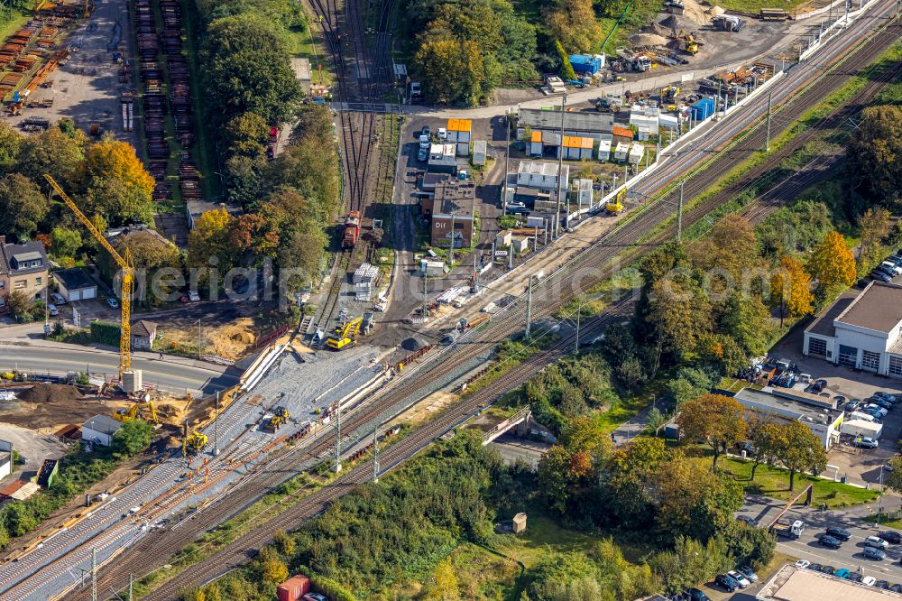 Dinslaken from above - Tunnel construction site and road construction work on Willy-Brandt-Strasse federal highway B8 and railway line in Dinslaken in the Ruhr area in the federal state of North Rhine-Westphalia, Germany