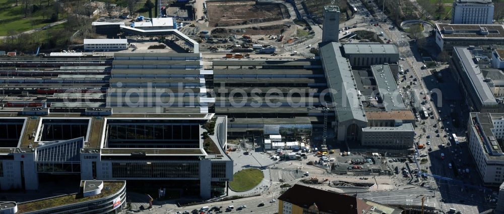 Aerial image Stuttgart - Construction site at the Stuttgart Central station in Baden-Wuerttemberg. The termnal station will be largely demolished during the project Stuttgart 21 and converted into an underground transit station