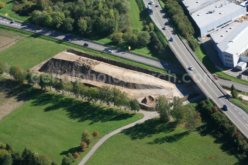 Maulburg from above - Construction site with temporary earth and landfill works in Maulburg in the state Baden-Wurttemberg, Germany