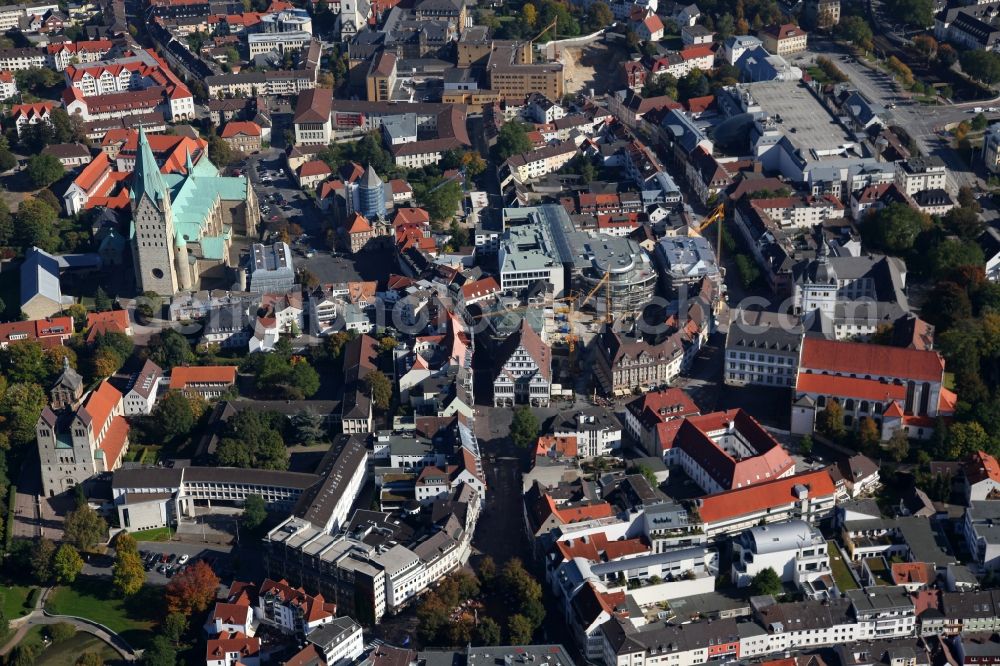 Paderborn from above - View the construction site of the theater Paderborn - Westphalian Chamber Games and the Paderborn Cathedral in Paderborn in North Rhine-Westphalia