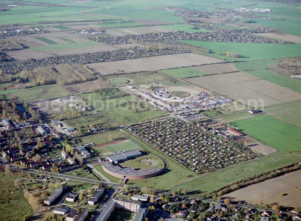 Aerial image Berlin - Falkenberg (Hohenschönhausen) - Baustelle des Tierheimes Falkenberg an der Dorfstraße / Ahrensfelder Chaussee in Falkenberg (Berlin - Hohenschönhausen).