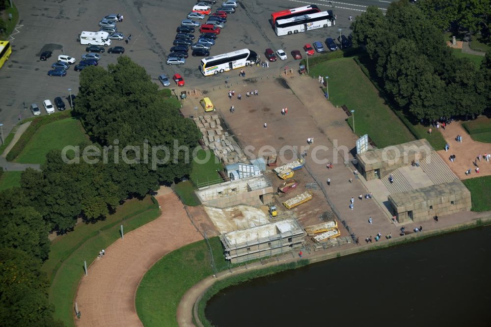 Leipzig from above - Construction site at the staircase at the See der Traenen in Leipzig in the state Saxony