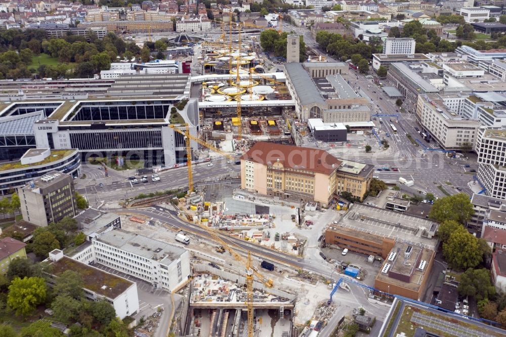 Stuttgart from the bird's eye view: Construction site with tunneling work for the route and the course of the S21 between Heilbronner and Jaegerstrasse in Stuttgart in the state Baden-Wurttemberg, Germany