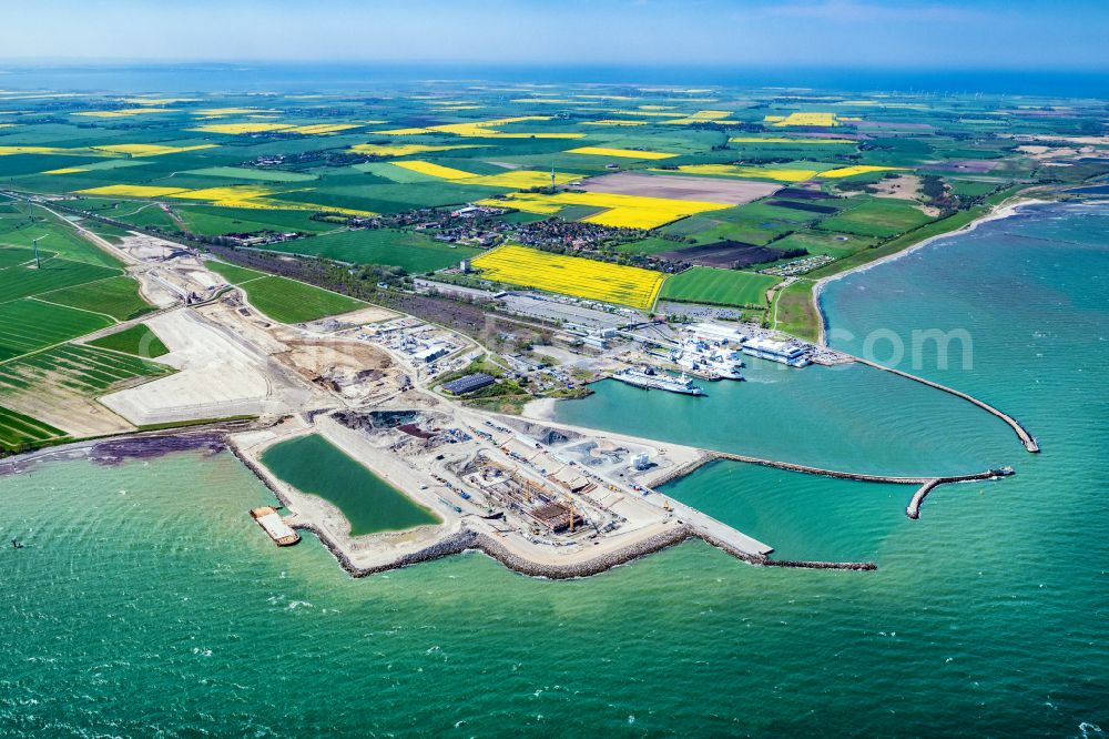 Aerial image Puttgarden - Construction site with tunnel guide for the route of Fehmarnbelt- Tunnel on street Faehrhafenstrasse in Puttgarden on the island of Fehmarn in the state Schleswig-Holstein, Germany