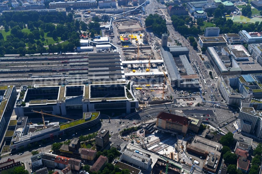 Stuttgart from the bird's eye view: Construction site with tunnel guide for the route of Gebaeuof of Ehemalige Bahndirektion S21 in Stuttgart in the state Baden-Wurttemberg, Germany