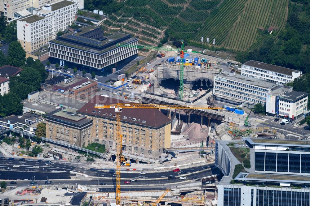 Aerial photograph Stuttgart - Construction site with tunnel guide for the route of Gebaeuof of Ehemalige Bahndirektion S21 in Stuttgart in the state Baden-Wurttemberg, Germany