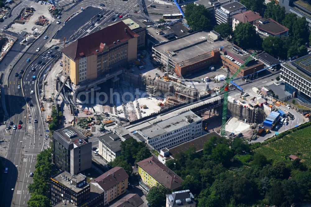 Stuttgart from the bird's eye view: Construction site with tunnel guide for the route of Gebaeuof of Ehemalige Bahndirektion S21 in Stuttgart in the state Baden-Wurttemberg, Germany