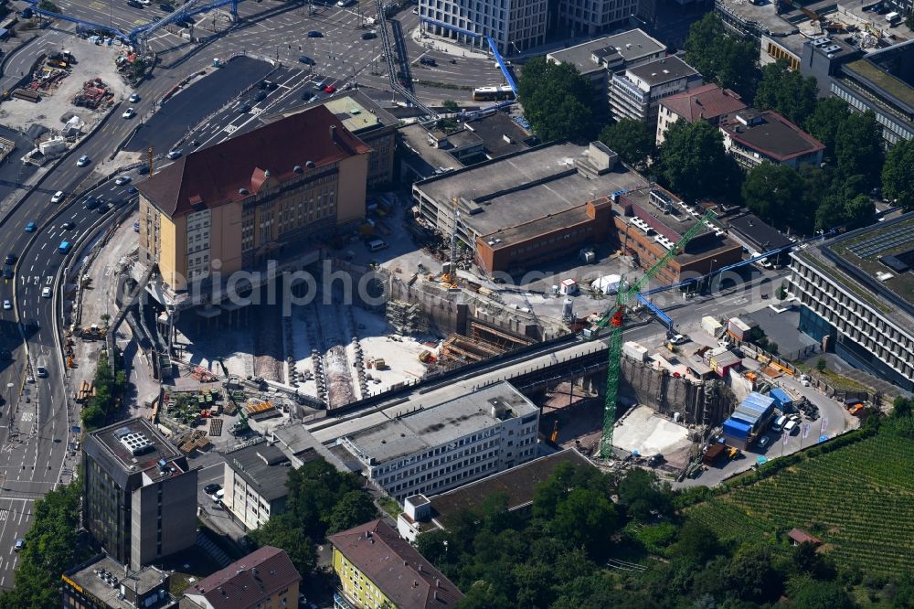 Aerial image Stuttgart - Construction site with tunnel guide for the route of Gebaeuof of Ehemalige Bahndirektion S21 in Stuttgart in the state Baden-Wurttemberg, Germany