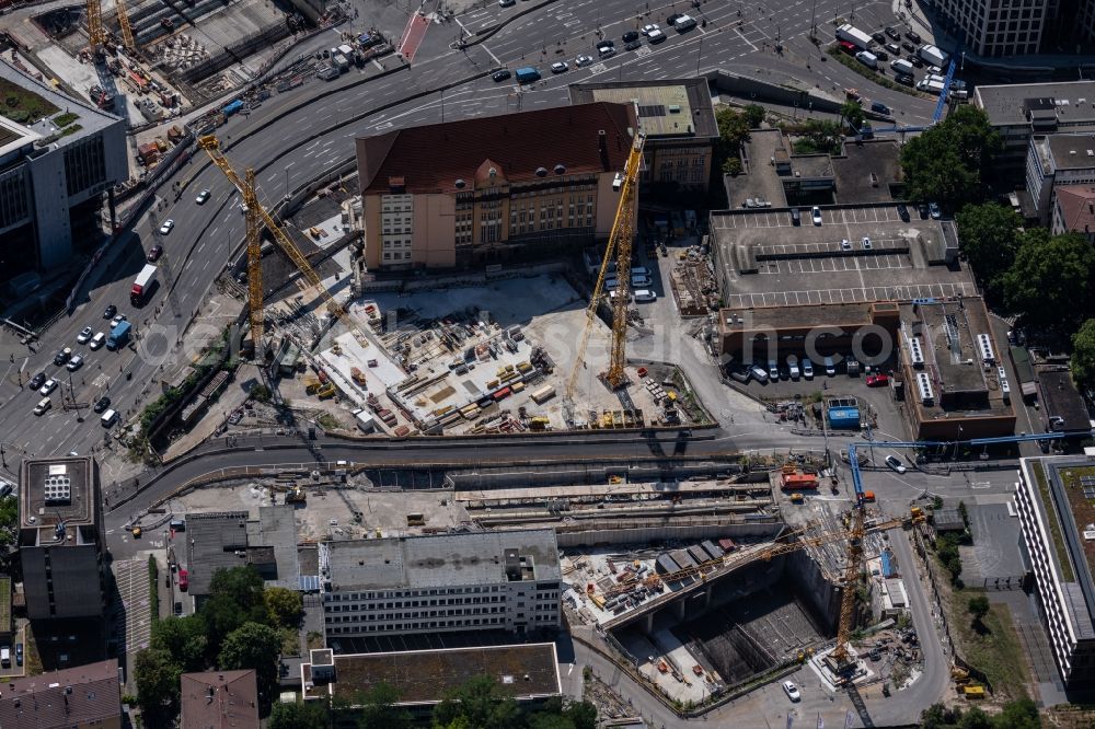 Aerial photograph Stuttgart - Construction site with tunnel guide for the route of Gebaeuof of Ehemalige Bahndirektion S21 in Stuttgart in the state Baden-Wurttemberg, Germany