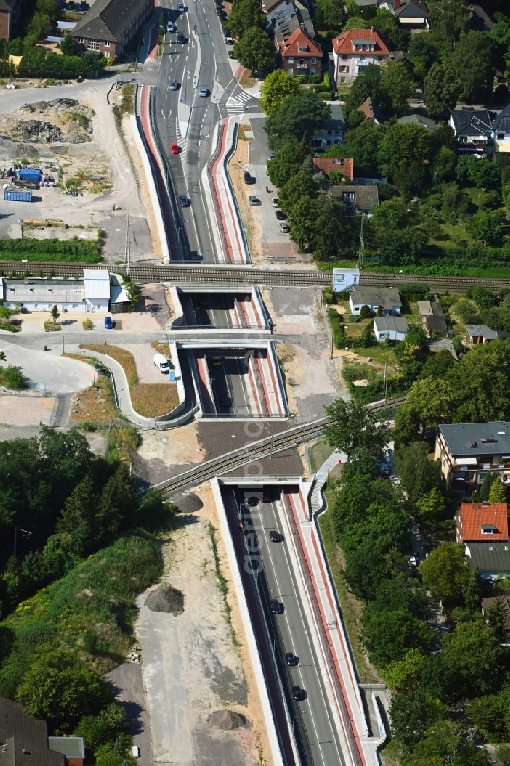 Hamburg from above - Construction site with tunnel guide for the route of Hammer Trog along the Hammer Strasse in the district Eilbek in Hamburg, Germany