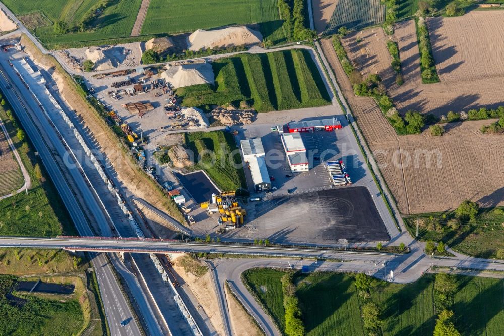 Aerial image Ötigheim - Construction site with tunnel guide for the route ICE-Tunnel Rastatt in Oetigheim in the state Baden-Wuerttemberg, Germany