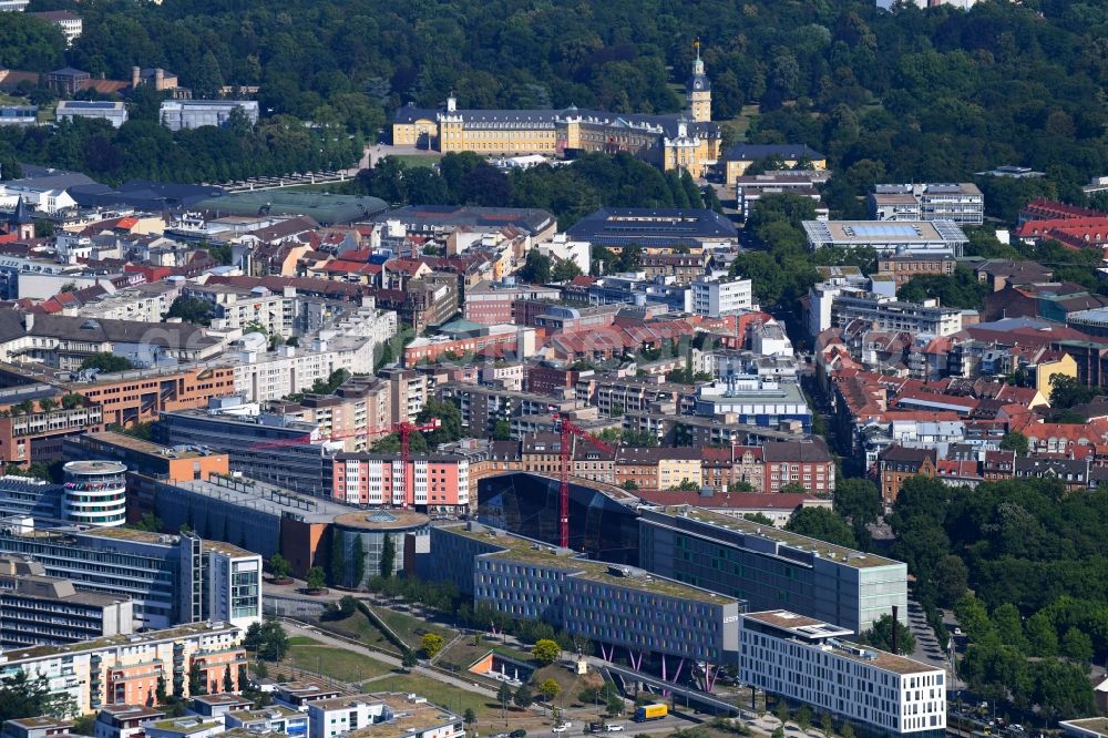 Aerial photograph Karlsruhe - Construction site with tunnel guide for the route of Ludwig-Erhard-Allee in Karlsruhe in the state Baden-Wurttemberg, Germany