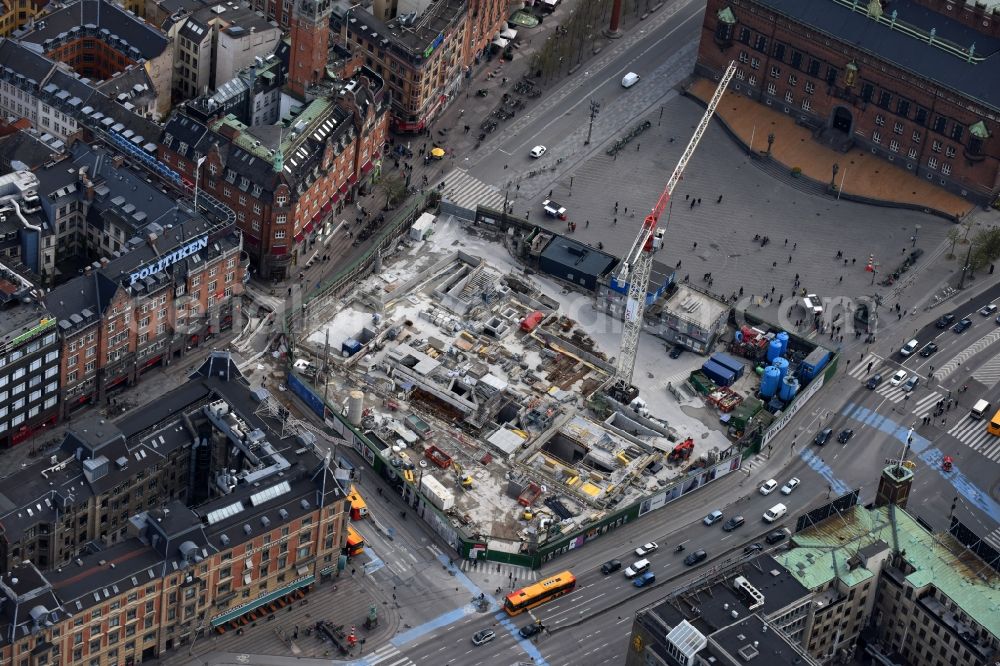 Aerial photograph Kopenhagen - Construction site with tunnel guide for the route of Metro - station on Radhuspladsen in Copenhagen in Denmark