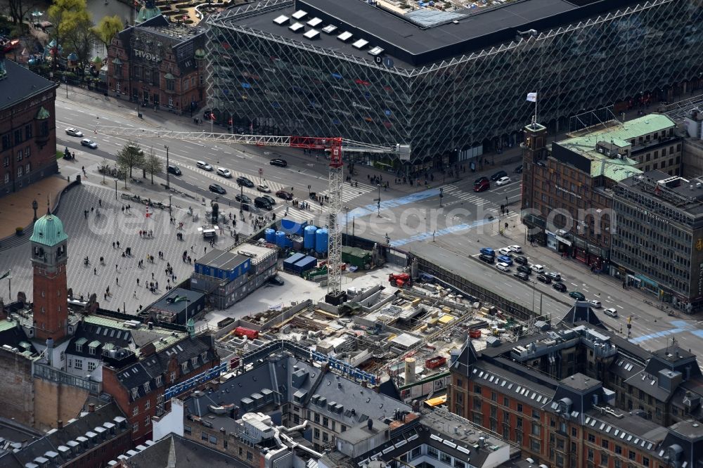 Kopenhagen from above - Construction site with tunnel guide for the route of Metro - station on Radhuspladsen in Copenhagen in Denmark