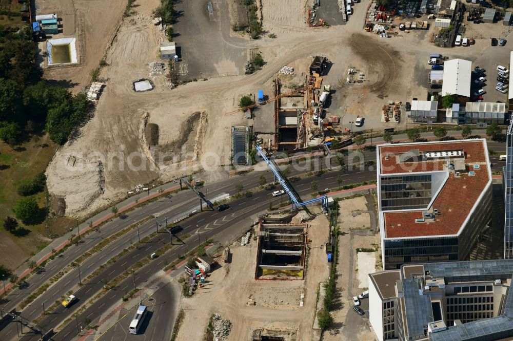 Berlin from the bird's eye view: Construction site with tunnel guide for the route of City train - S-Bahn S21 in Berlin