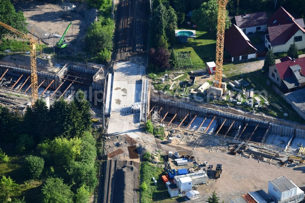 Aerial photograph Walddrehna - Construction site with tunnel guide for the route of Walddrehna Lindenstrasse in Walddrehna in the state Brandenburg, Germany