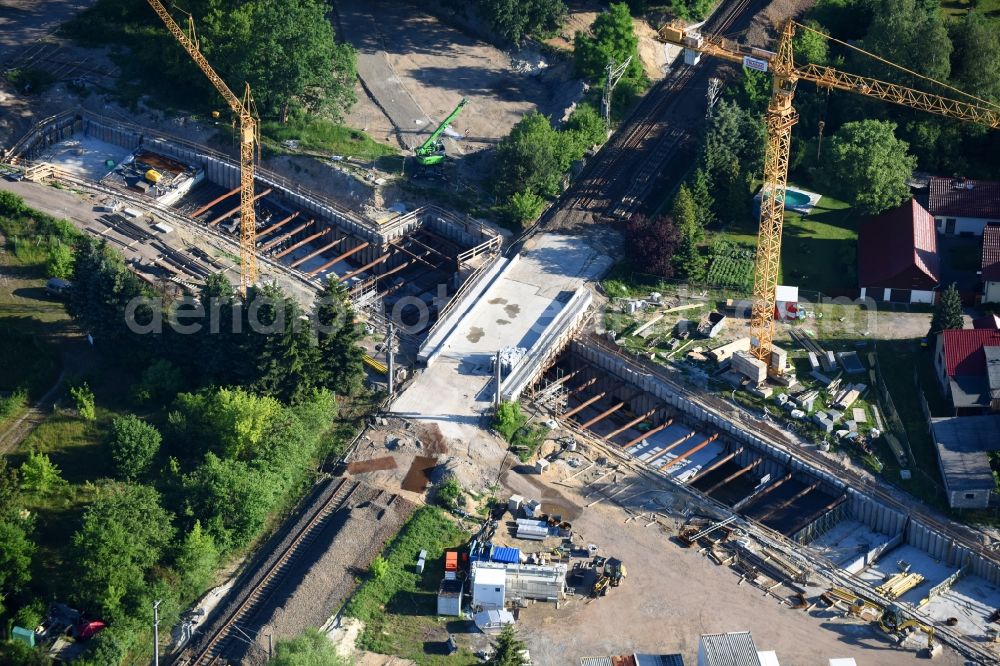 Walddrehna from above - Construction site with tunnel guide for the route of Walddrehna Lindenstrasse in Walddrehna in the state Brandenburg, Germany