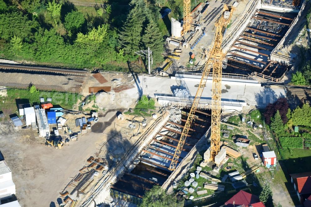 Aerial image Walddrehna - Construction site with tunnel guide for the route of Walddrehna Lindenstrasse in Walddrehna in the state Brandenburg, Germany